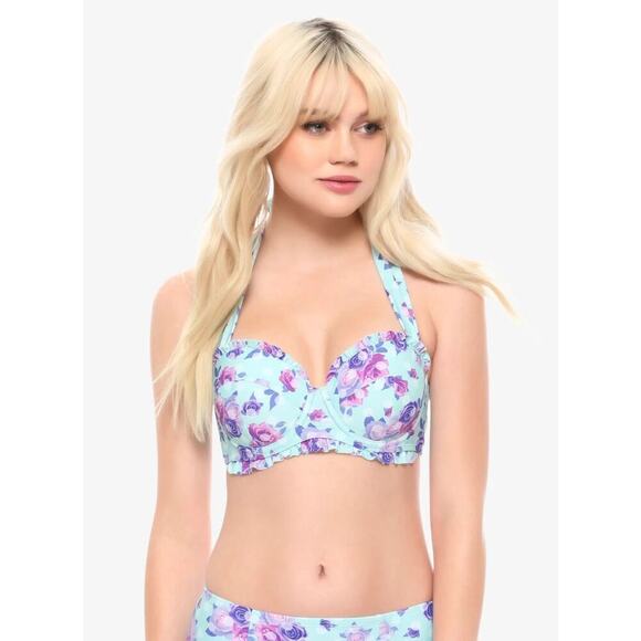 Hot Topic Women's Blue Underwire Padded Halter Balconette Bikini Top Size Large - Picture 1 of 6